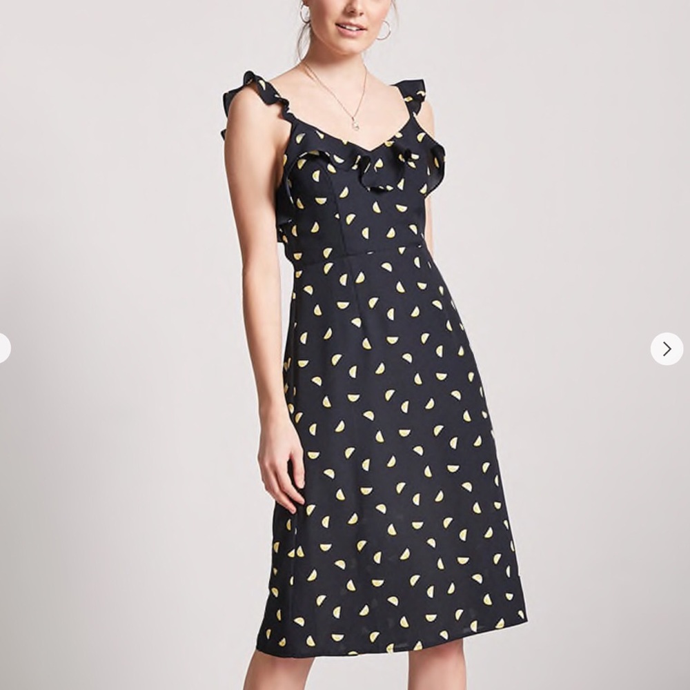 NWT F21 lemon slice ruffle midi dress